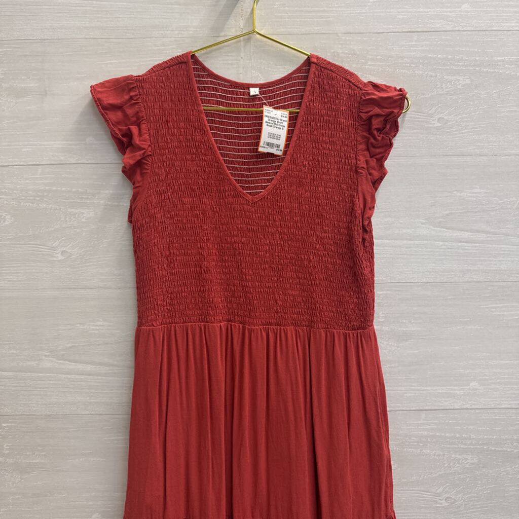 Orange Short Sleeve Midi Dress Small