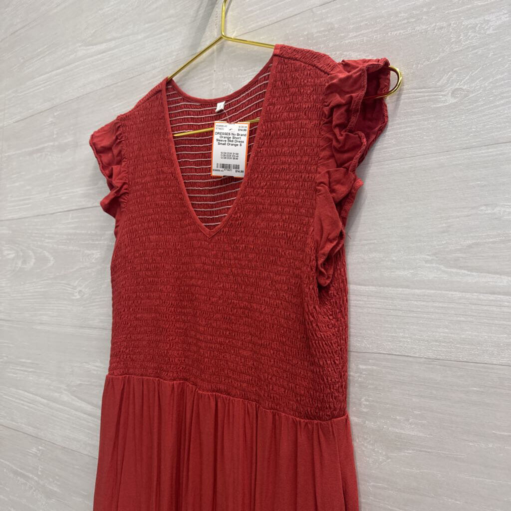 Orange Short Sleeve Midi Dress Small
