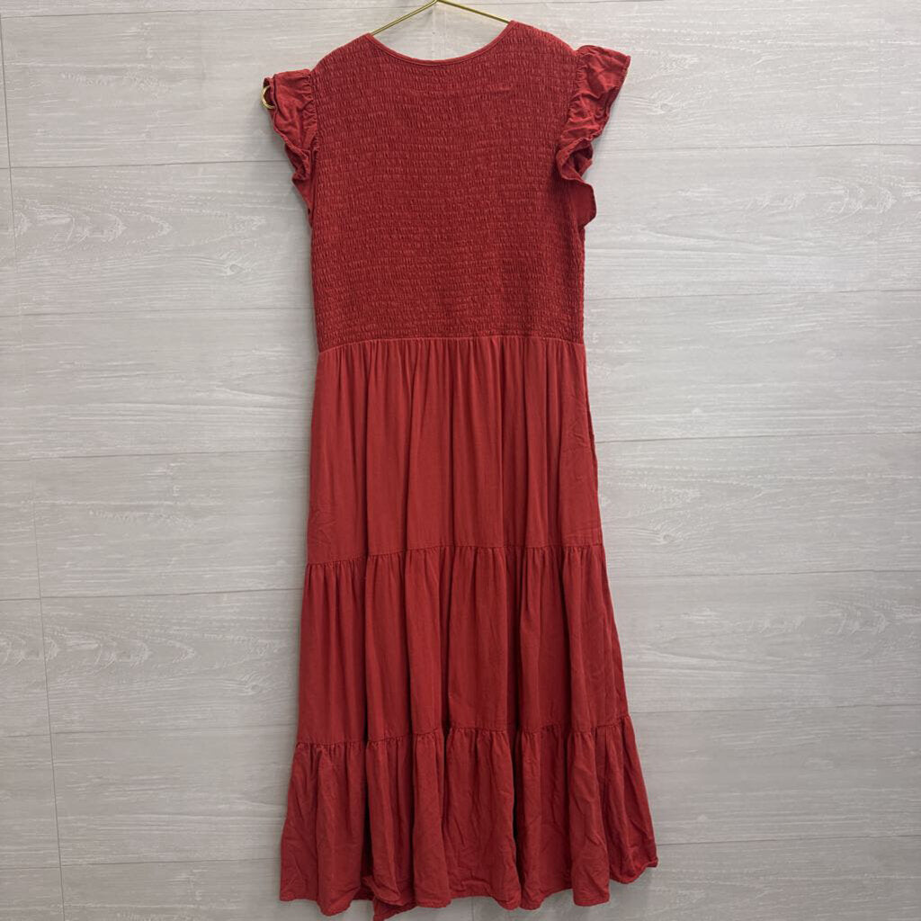 Orange Short Sleeve Midi Dress Small