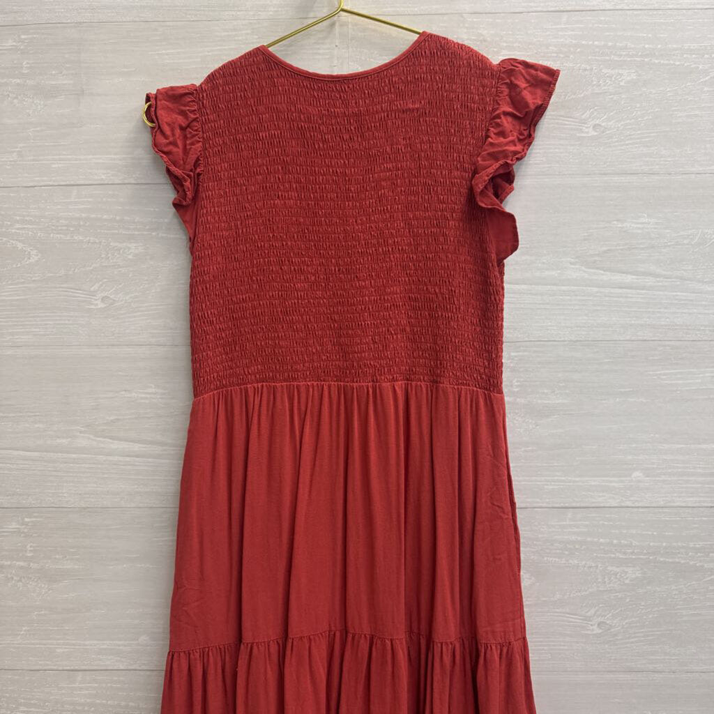 Orange Short Sleeve Midi Dress Small