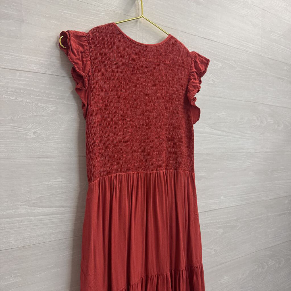 Orange Short Sleeve Midi Dress Small