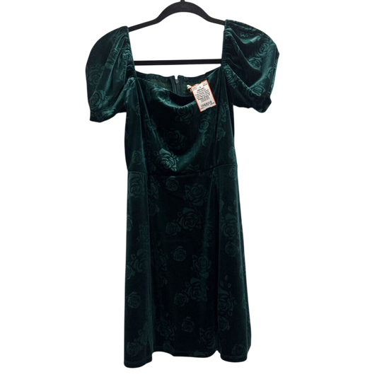 Francescas Green Velvet Print Short Puff Sleeve Dress Medium