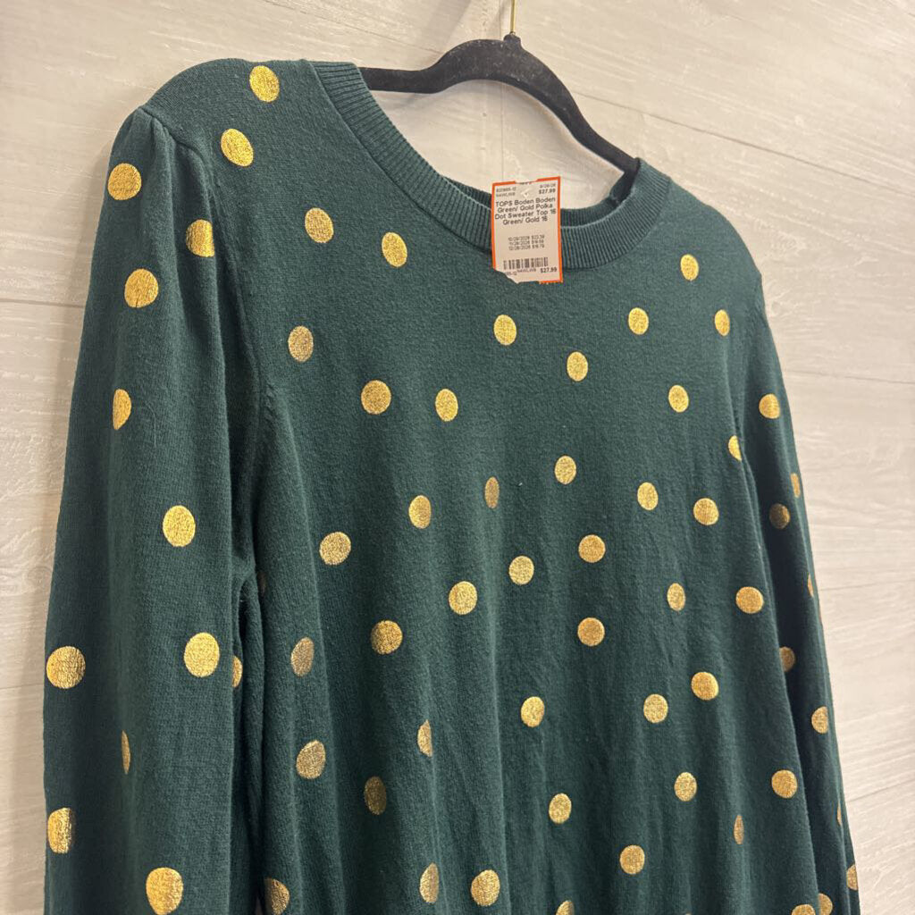 Boden Green/ Gold Polka Dot Sweater Top 16