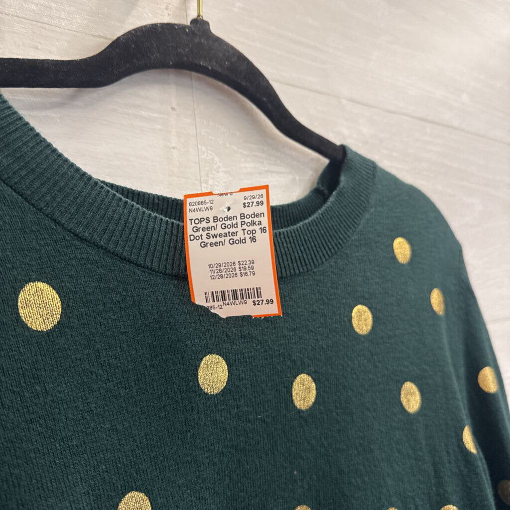 Boden Green/ Gold Polka Dot Sweater Top 16
