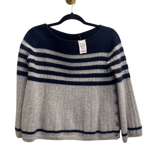 St John Grey/ Navy 100% Cashmere Cropped Sweater Extra Small
