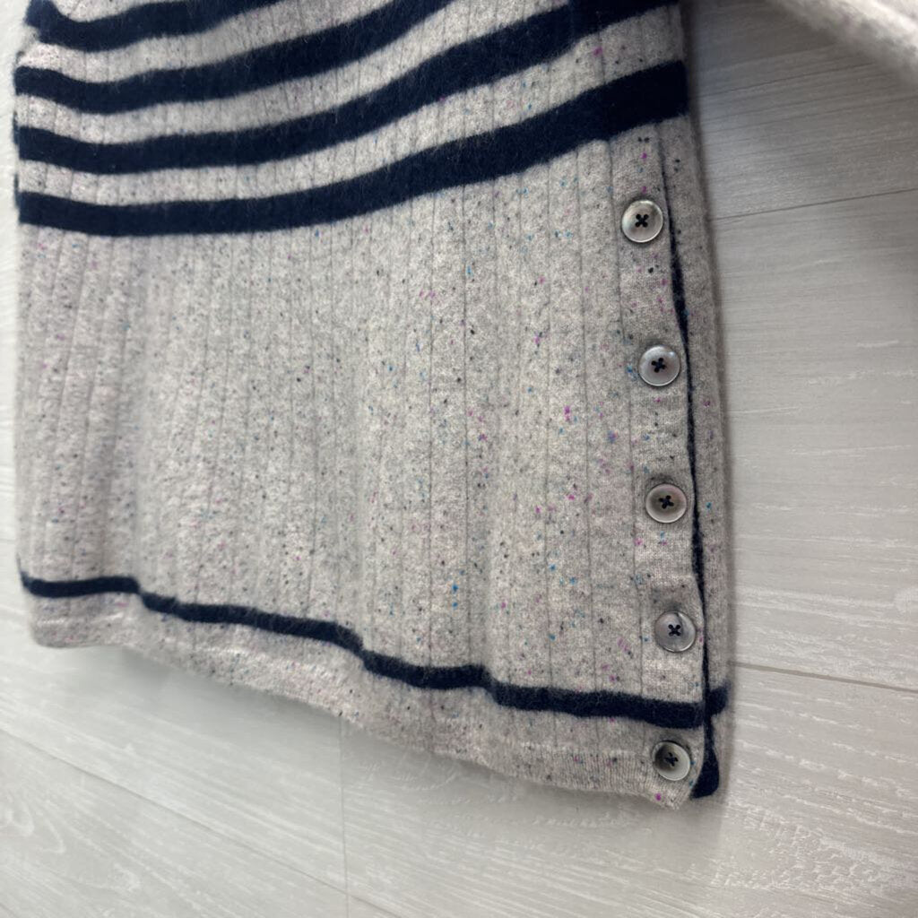 St John Grey/ Navy 100% Cashmere Cropped Sweater Extra Small