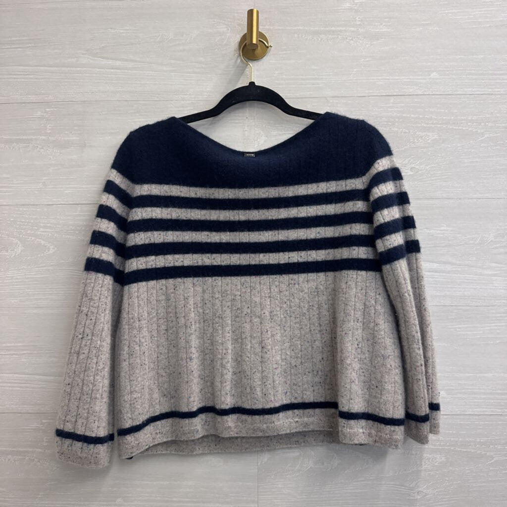 St John Grey/ Navy 100% Cashmere Cropped Sweater Extra Small