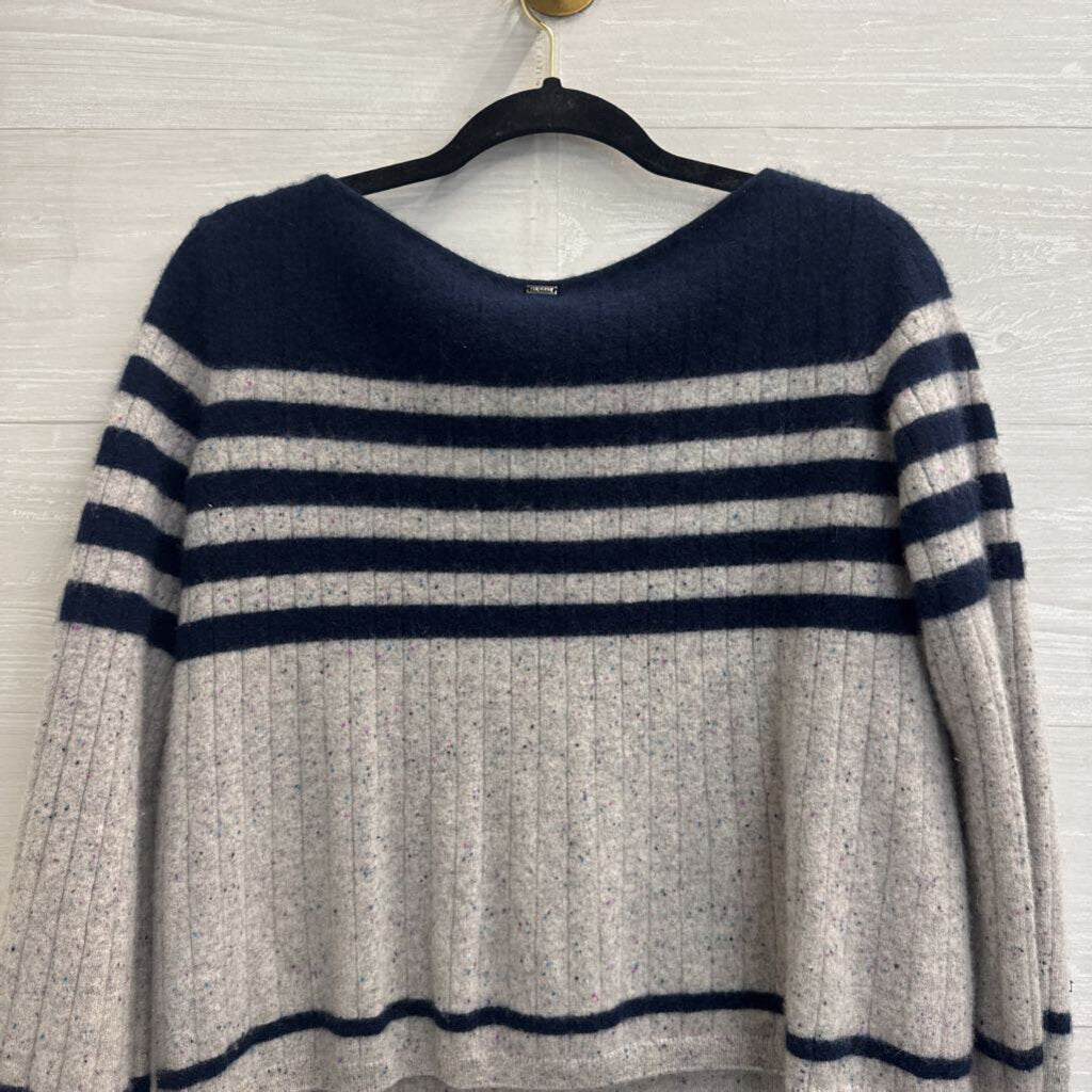 St John Grey/ Navy 100% Cashmere Cropped Sweater Extra Small