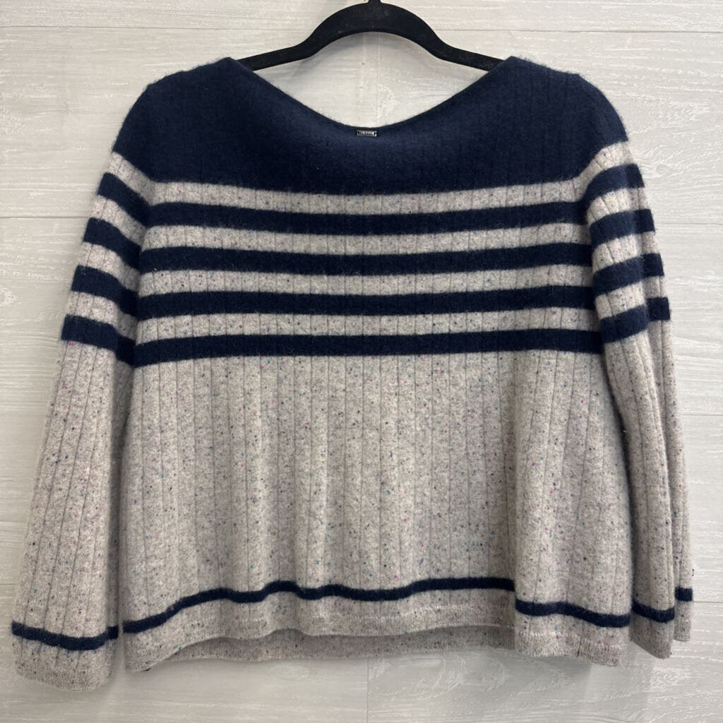 St John Grey/ Navy 100% Cashmere Cropped Sweater Extra Small
