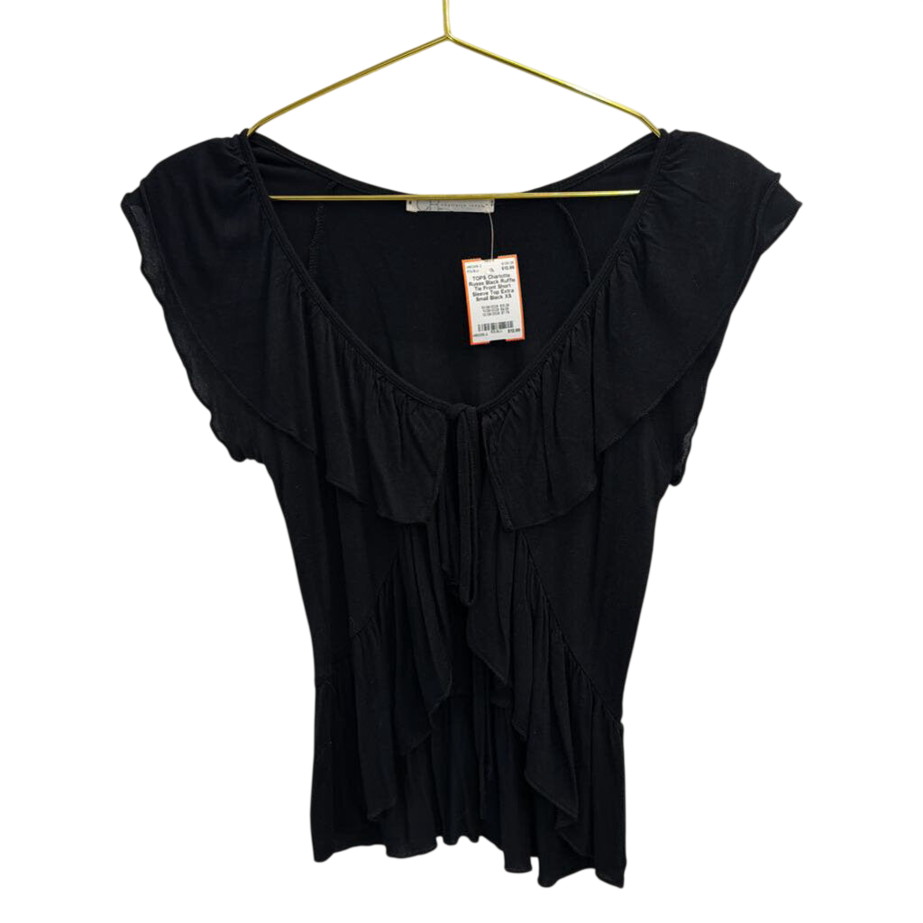 Black Ruffle Tie Front Short Sleeve Top Extra Small