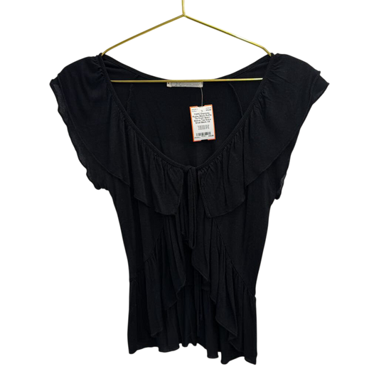 Black Ruffle Tie Front Short Sleeve Top Extra Small