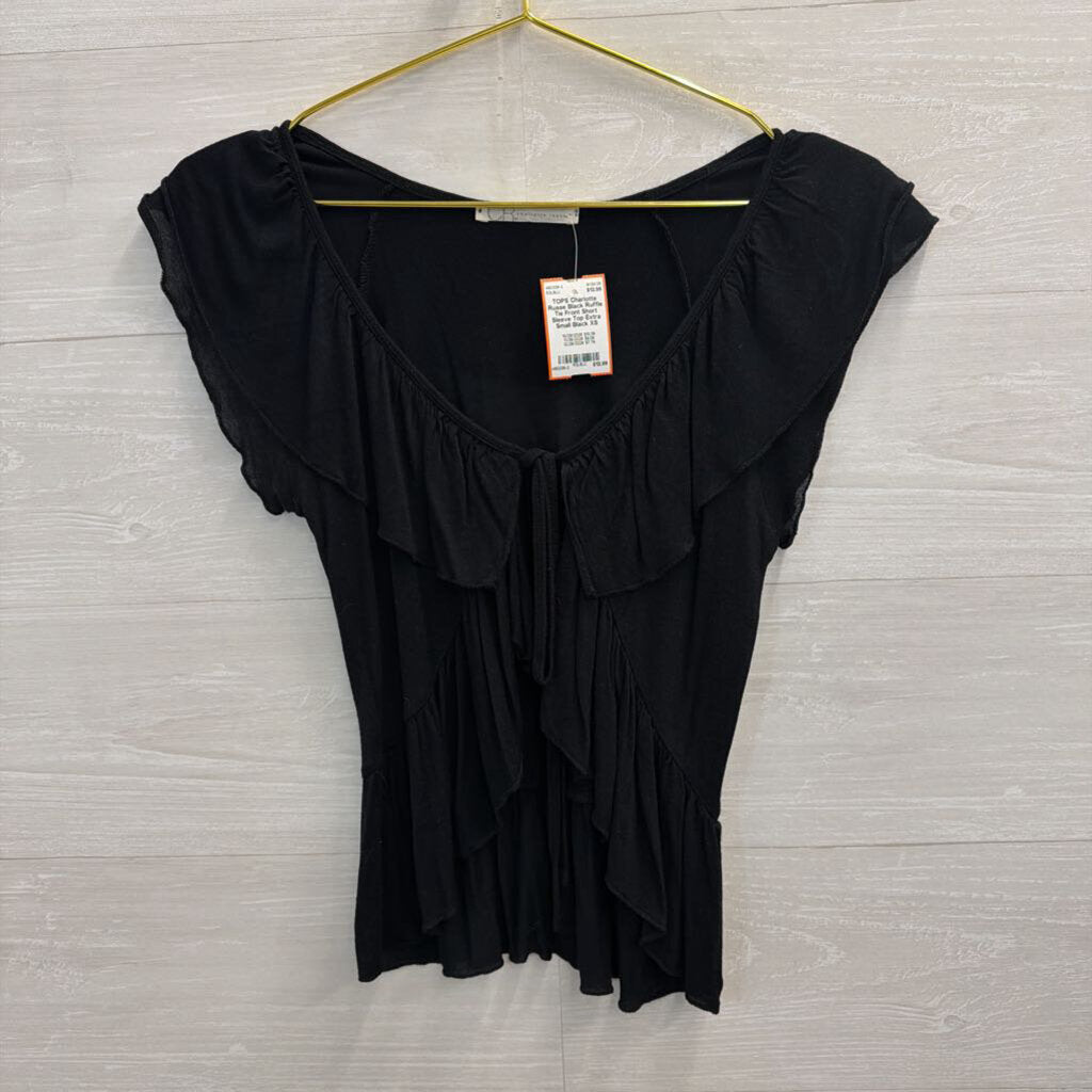 Black Ruffle Tie Front Short Sleeve Top Extra Small