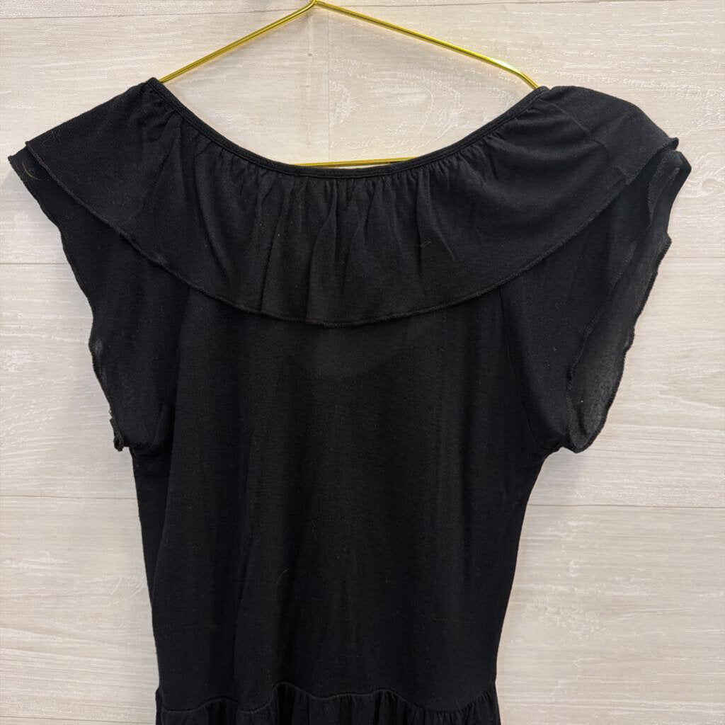 Black Ruffle Tie Front Short Sleeve Top Extra Small