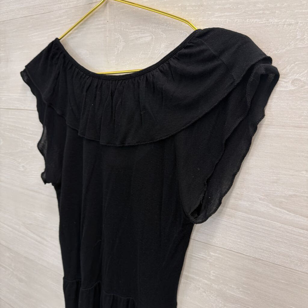 Black Ruffle Tie Front Short Sleeve Top Extra Small