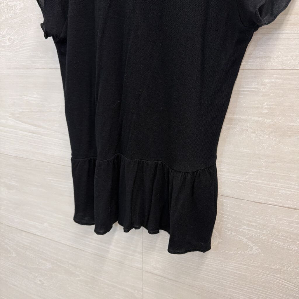 Black Ruffle Tie Front Short Sleeve Top Extra Small