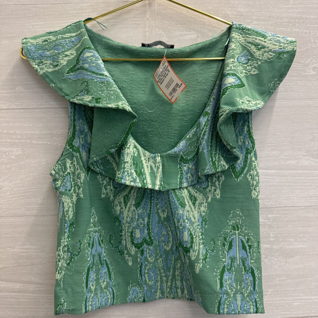 Zara Green Print Cropped Ruffle Detail Top Medium