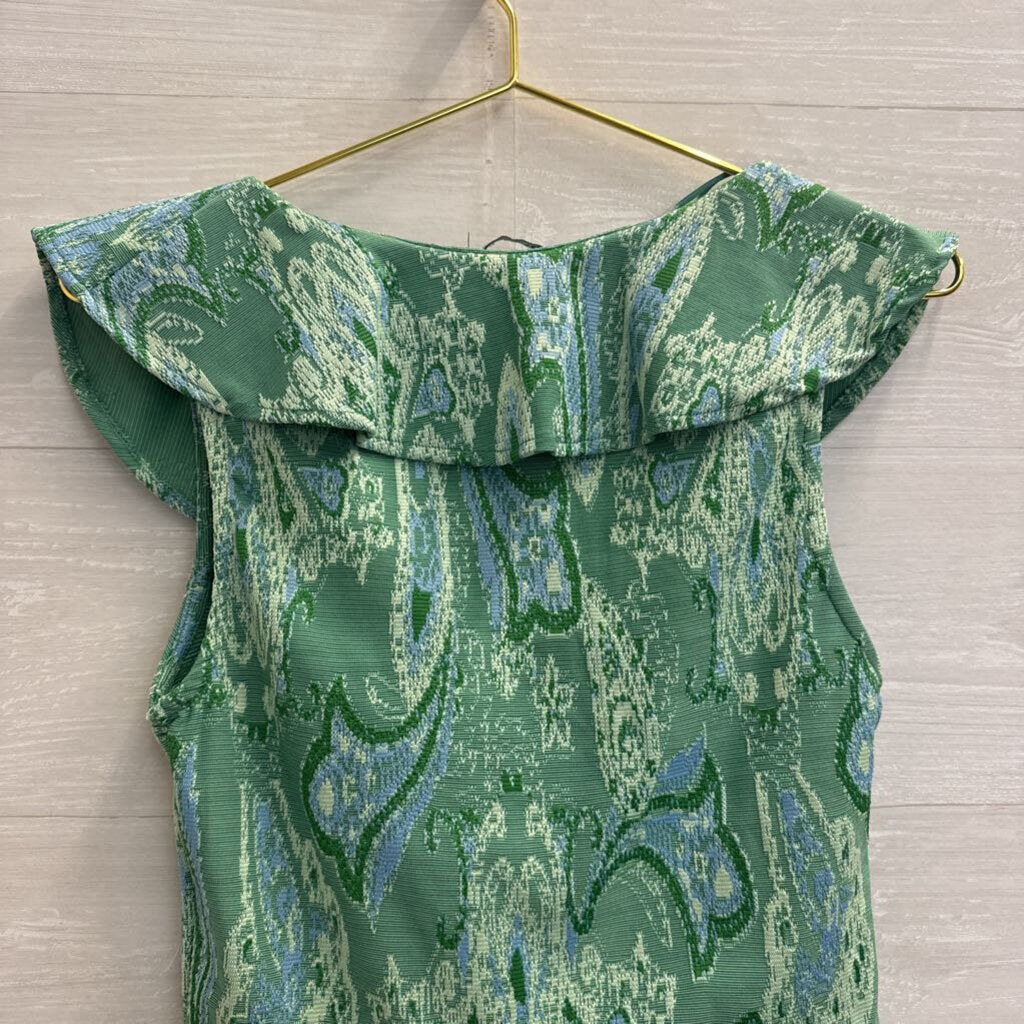 Zara Green Print Cropped Ruffle Detail Top Medium