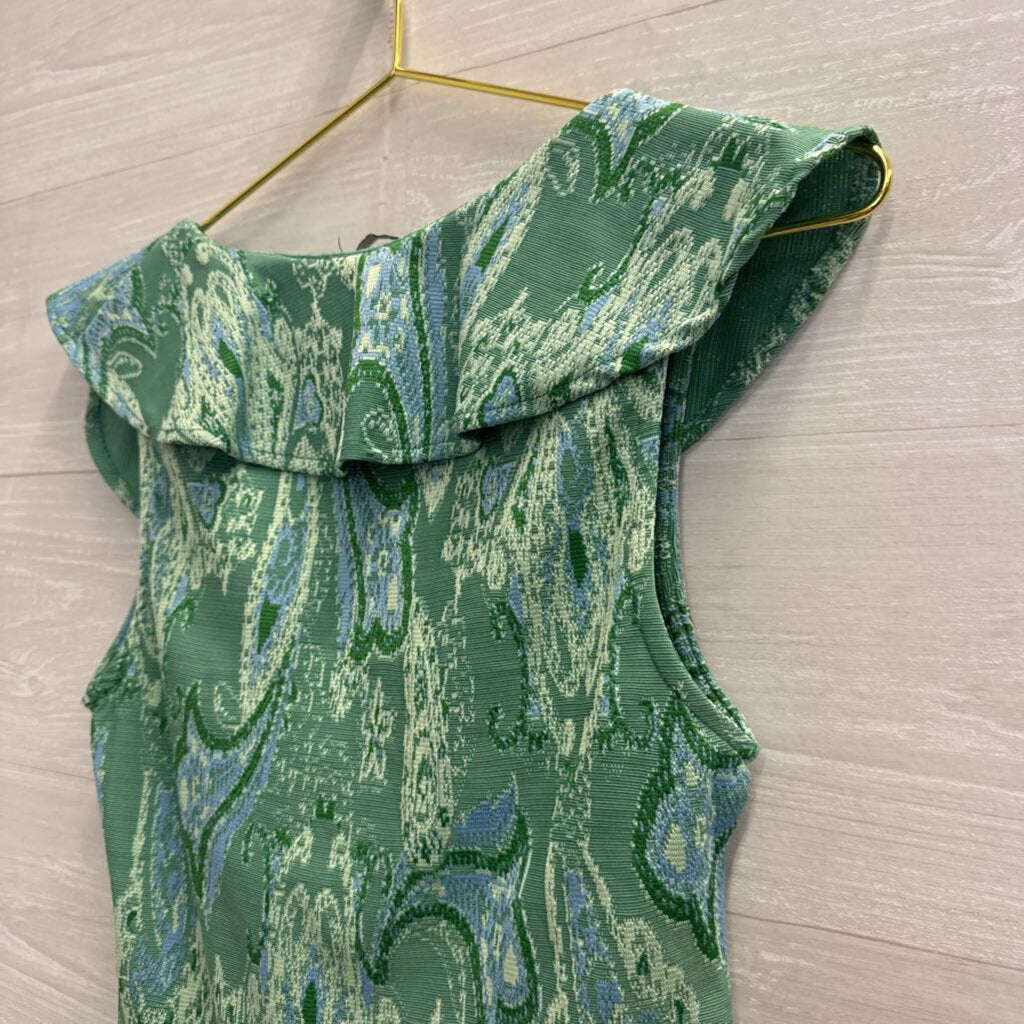 Zara Green Print Cropped Ruffle Detail Top Medium