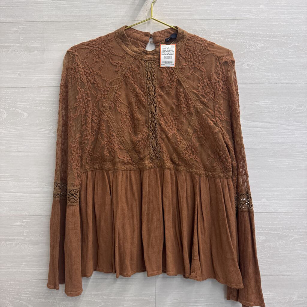 American Eagle Brown Lace Detail Long Sleeve Top Large