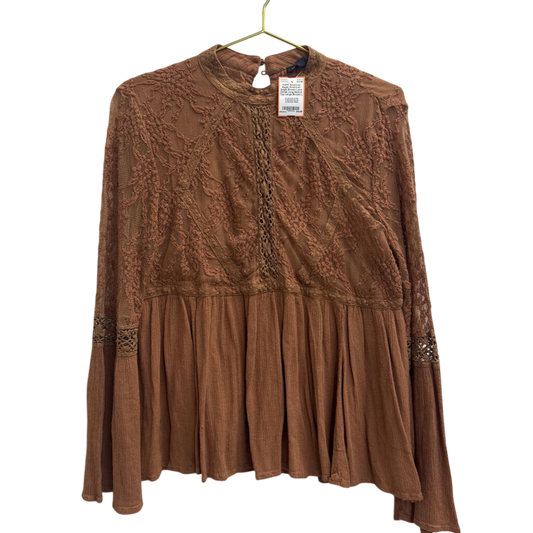 American Eagle Brown Lace Detail Long Sleeve Top Large