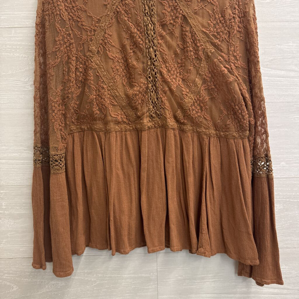 American Eagle Brown Lace Detail Long Sleeve Top Large