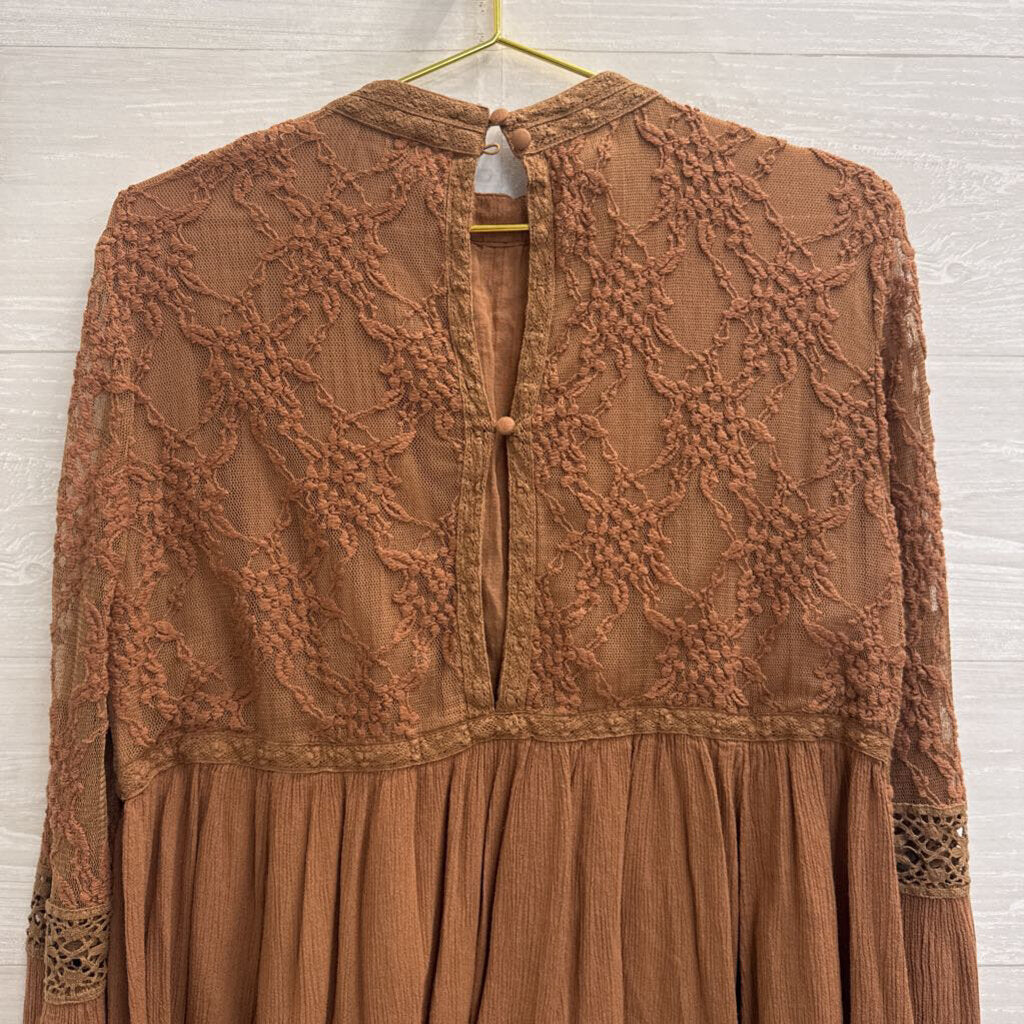 American Eagle Brown Lace Detail Long Sleeve Top Large