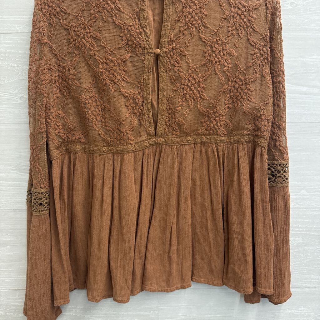 American Eagle Brown Lace Detail Long Sleeve Top Large