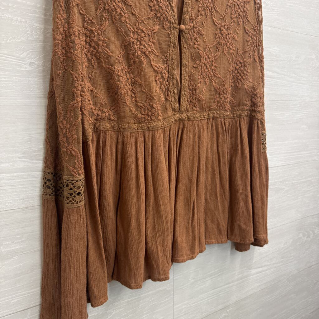 American Eagle Brown Lace Detail Long Sleeve Top Large
