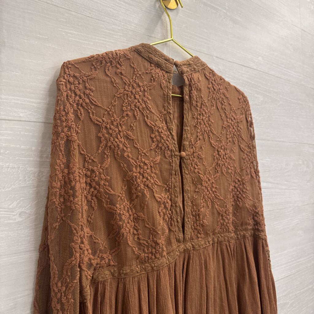 American Eagle Brown Lace Detail Long Sleeve Top Large