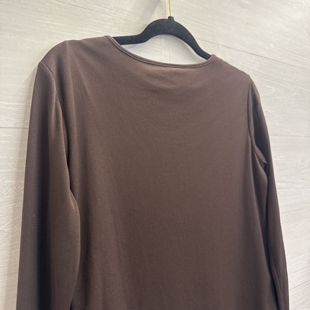 Apostrophe Brown Embroidered Floral Long Sleeve Top Medium Petite
