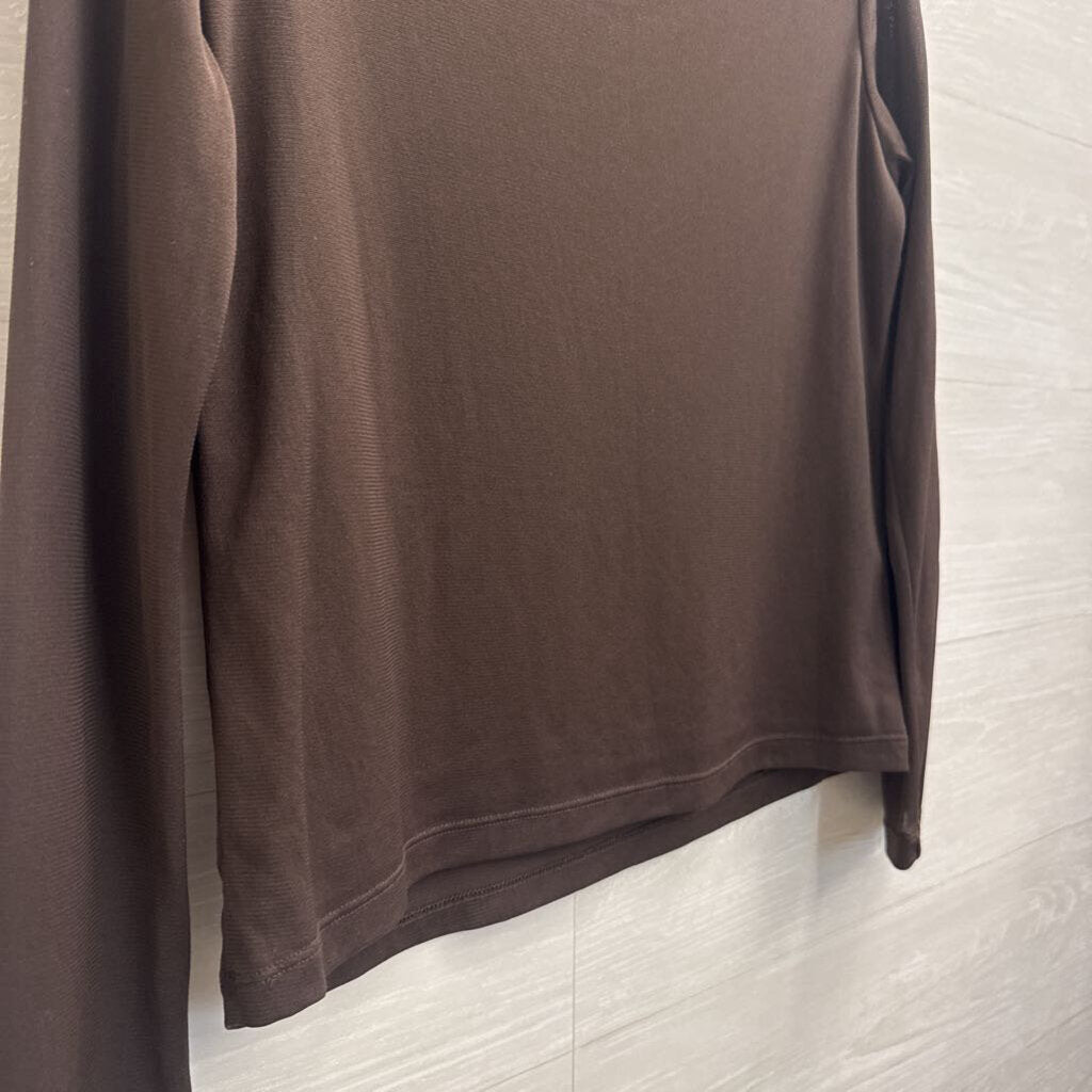 Apostrophe Brown Embroidered Floral Long Sleeve Top Medium Petite