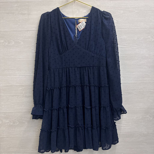Altar'd State Navy Textured Dot Long Sleeve Dress Large