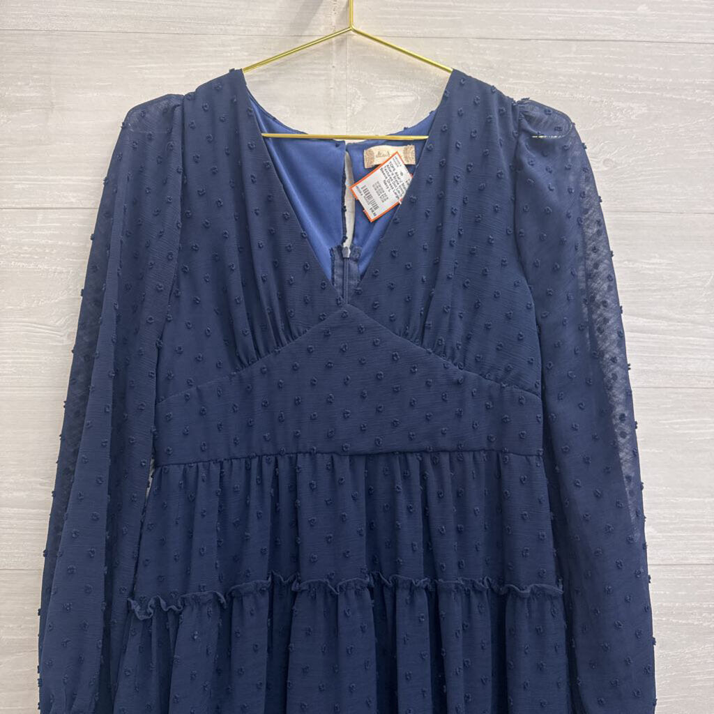 Altar'd State Navy Textured Dot Long Sleeve Dress Large