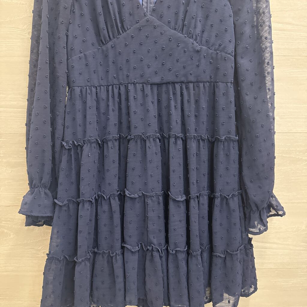 Altar'd State Navy Textured Dot Long Sleeve Dress Large