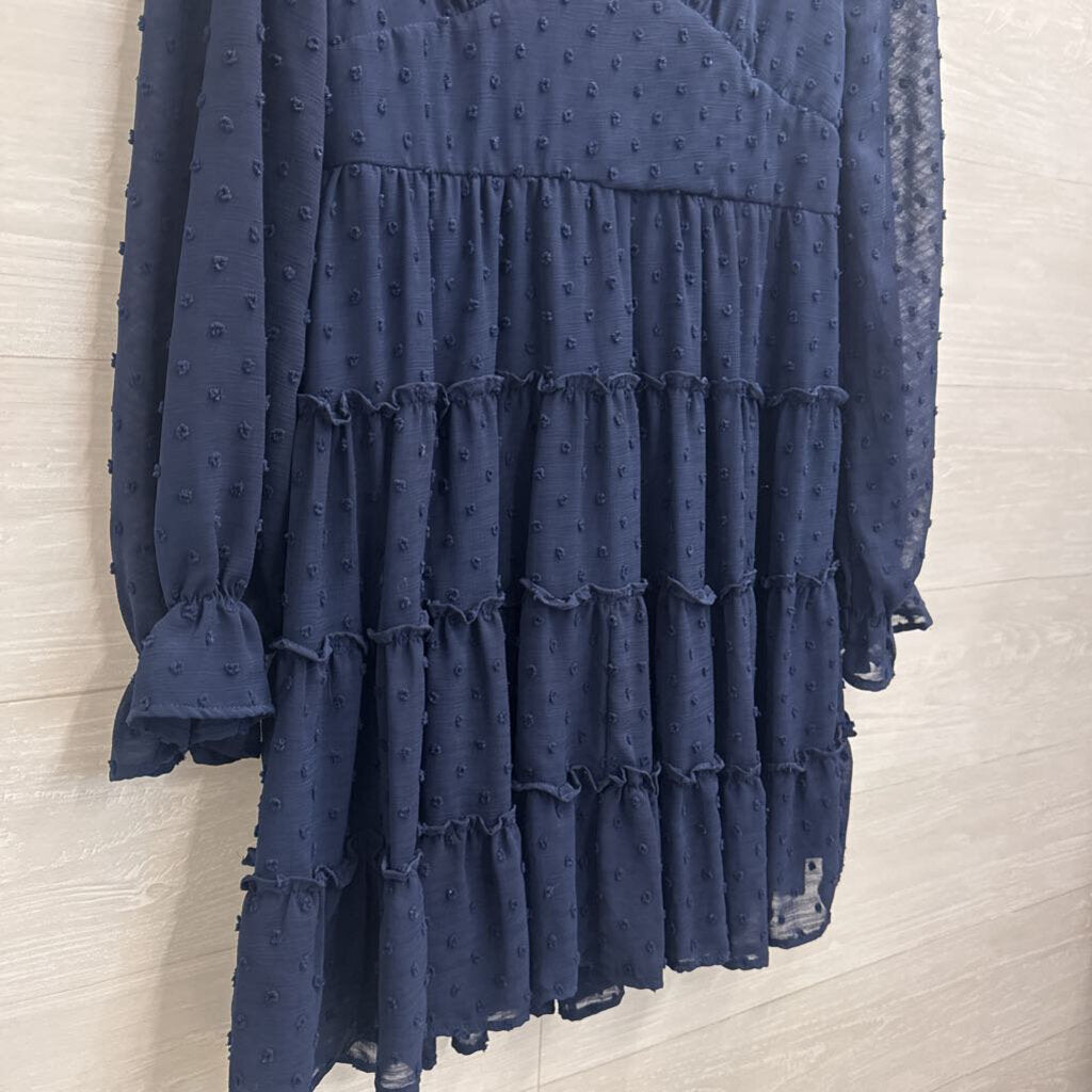 Altar'd State Navy Textured Dot Long Sleeve Dress Large