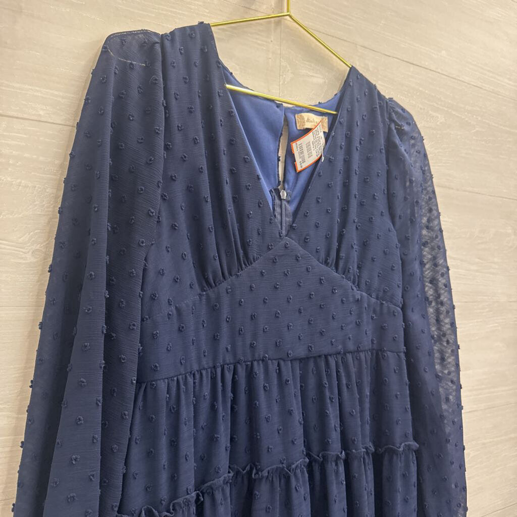 Altar'd State Navy Textured Dot Long Sleeve Dress Large