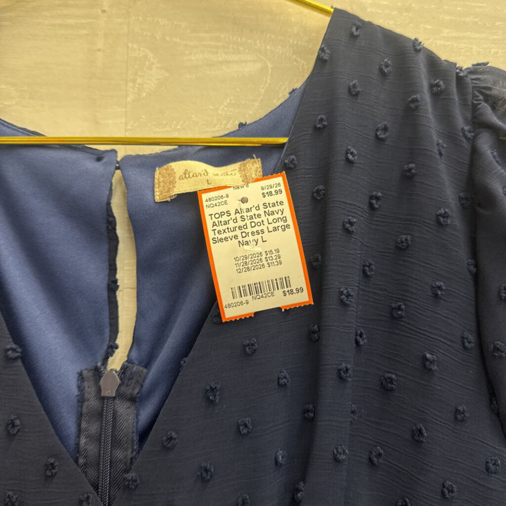 Altar'd State Navy Textured Dot Long Sleeve Dress Large