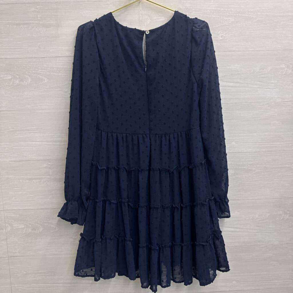Altar'd State Navy Textured Dot Long Sleeve Dress Large