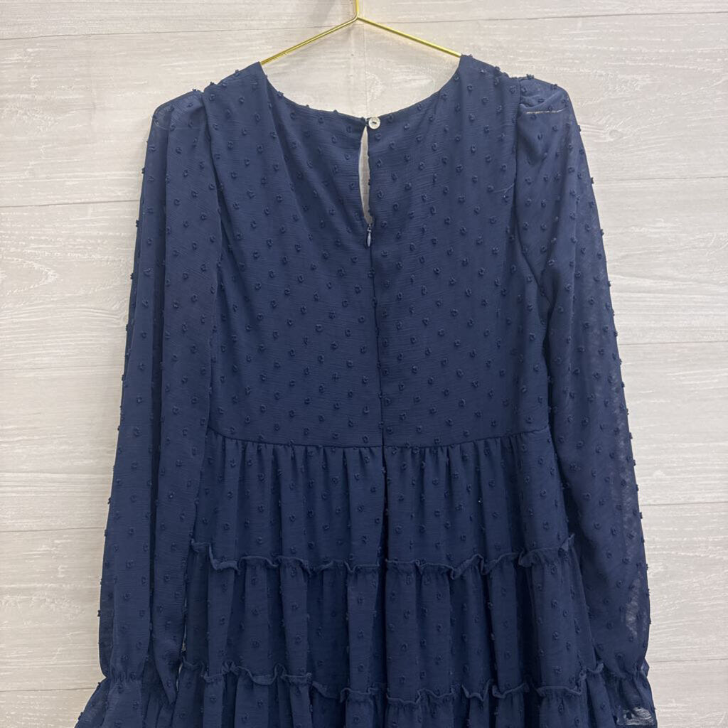 Altar'd State Navy Textured Dot Long Sleeve Dress Large