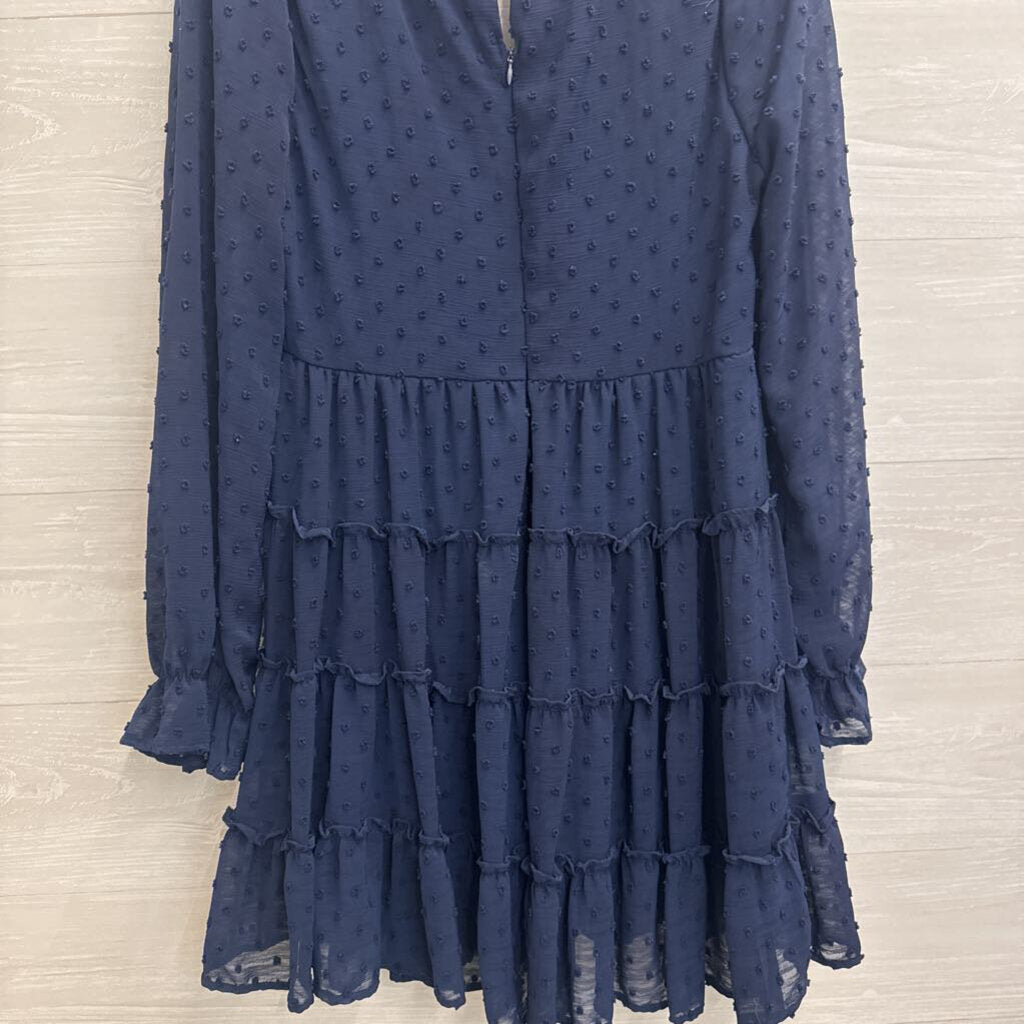Altar'd State Navy Textured Dot Long Sleeve Dress Large