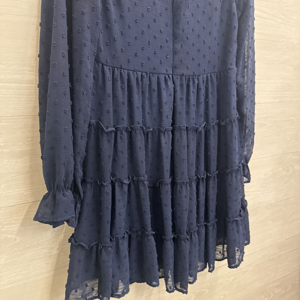 Altar'd State Navy Textured Dot Long Sleeve Dress Large