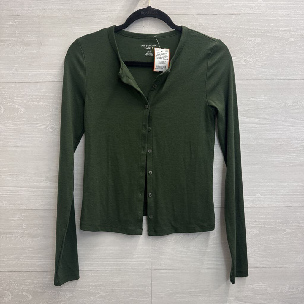 American Eagle Green Long Sleeve Button Front Top Small