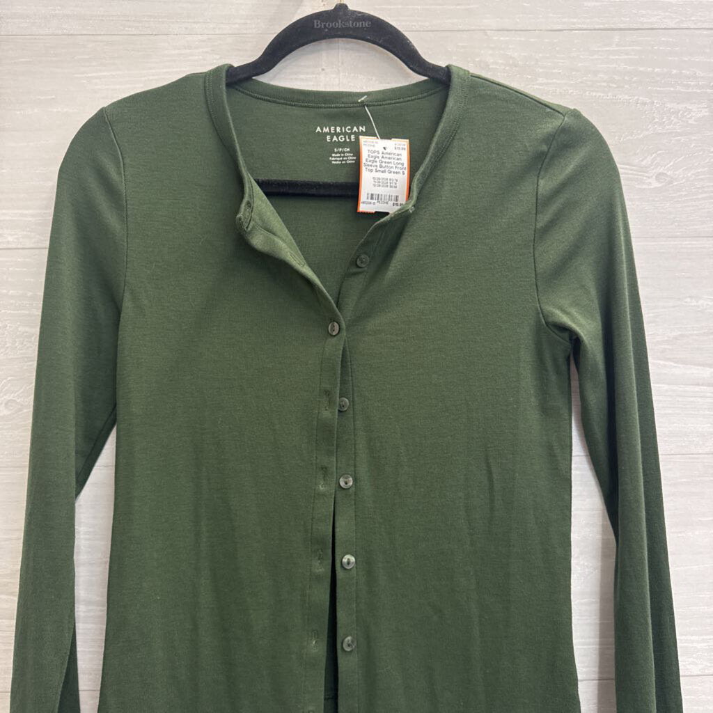 American Eagle Green Long Sleeve Button Front Top Small