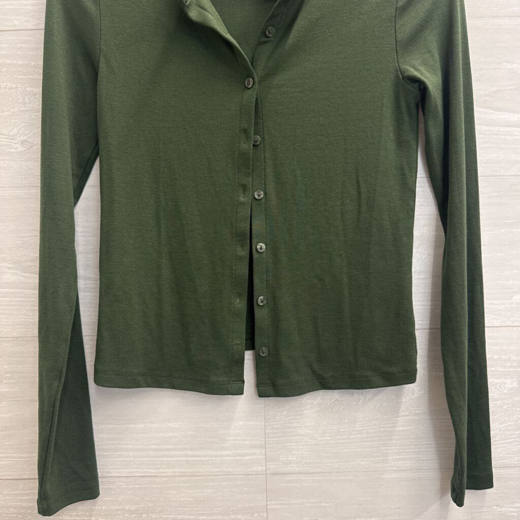 American Eagle Green Long Sleeve Button Front Top Small