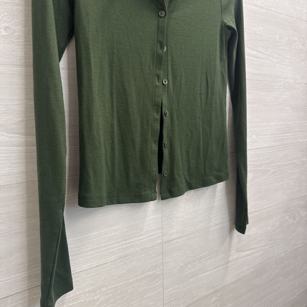 American Eagle Green Long Sleeve Button Front Top Small
