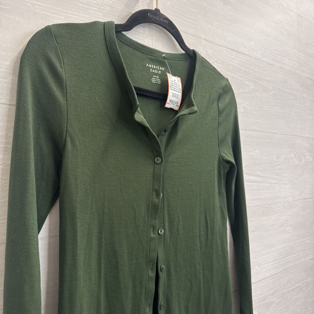 American Eagle Green Long Sleeve Button Front Top Small