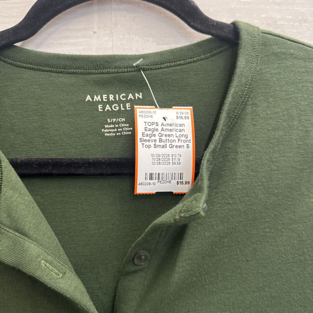 American Eagle Green Long Sleeve Button Front Top Small