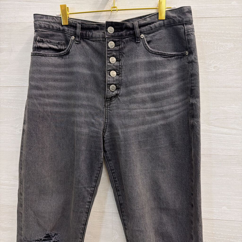 Loft Black Denim High Waist Straight Crop Jeans 29