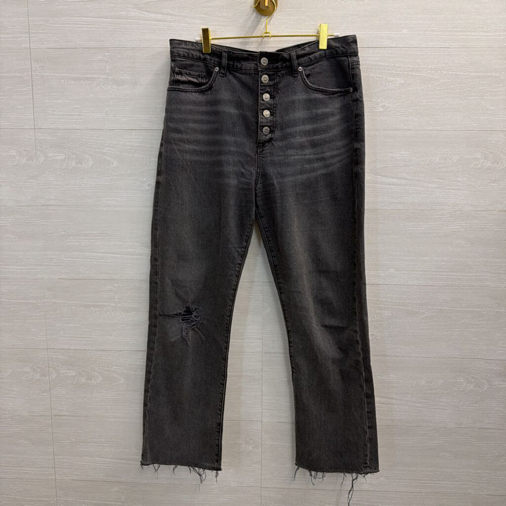 Loft Black Denim High Waist Straight Crop Jeans 29