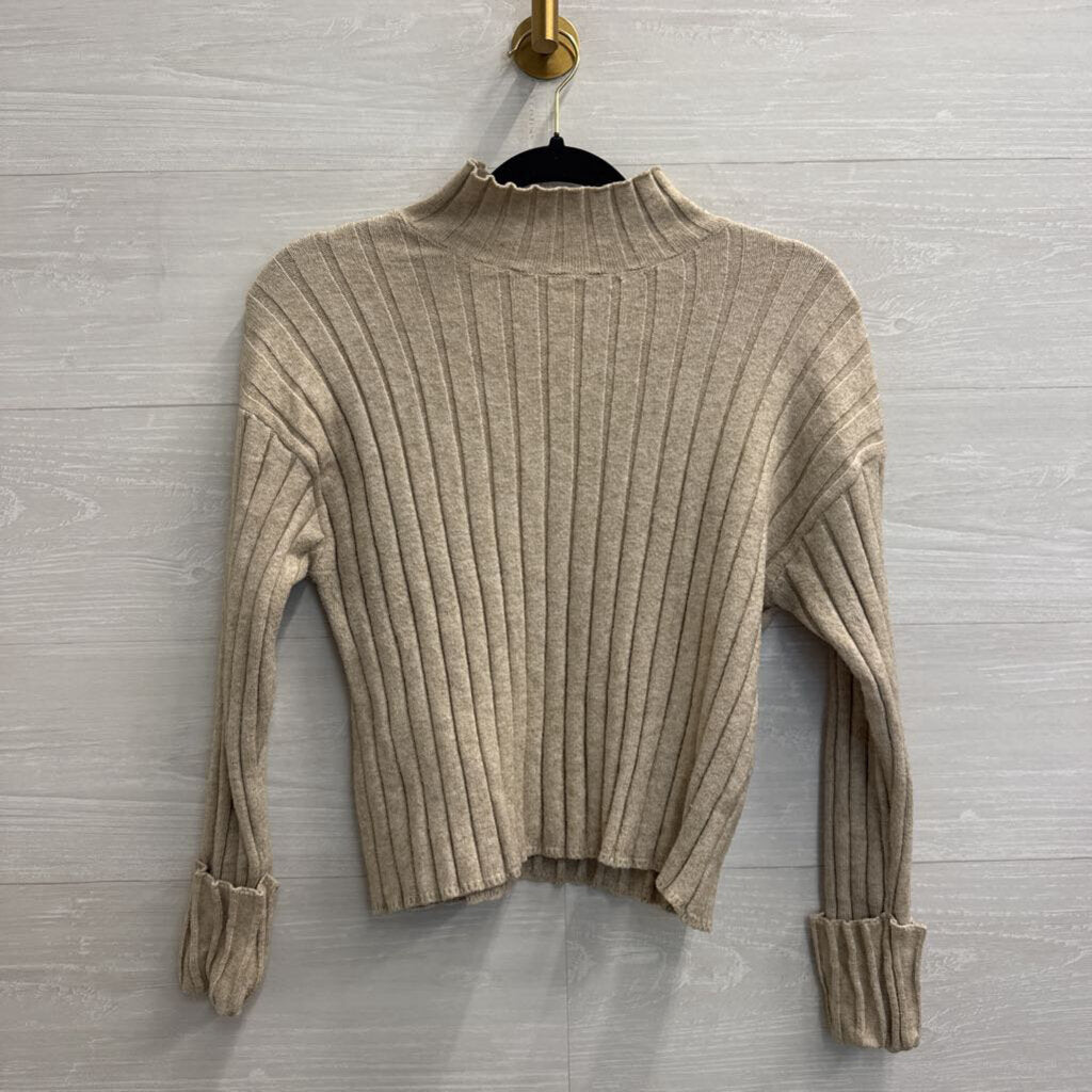 Poof Apparel Beige Ribbed Mock Neck Top Small